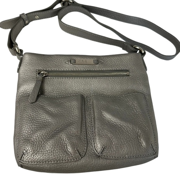 Cole Haan Metallic Pewter Leather Crossbody and Matching Wristlet Keyholder - Picture 3 of 10